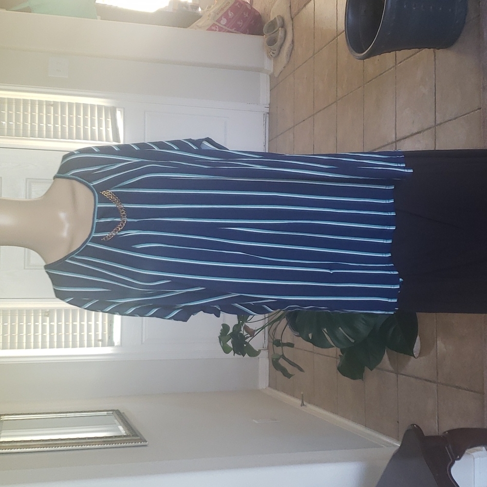 Anna Morgan 3x gathered scoopneck chain accent flowy stripes